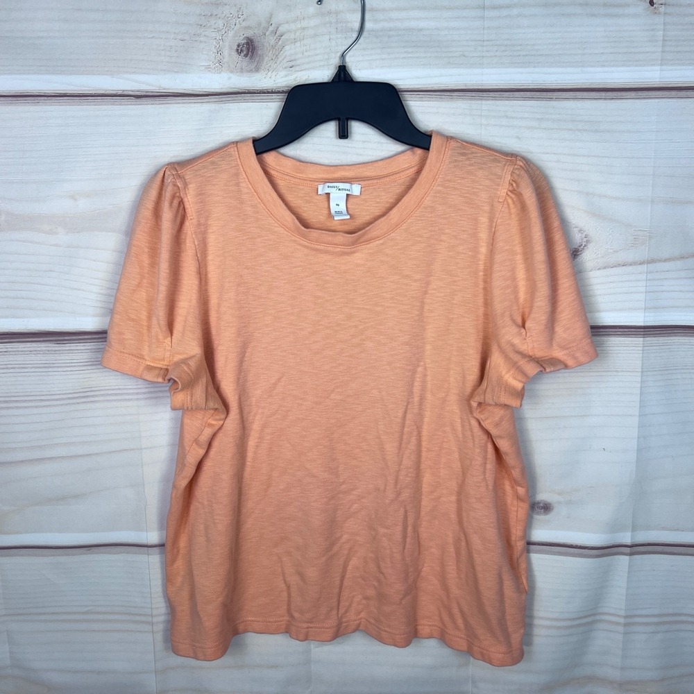 Daily Ritual Top Women L Orange Puff Sleeve T-Shirt Crew Neck Cotton Blend Solid